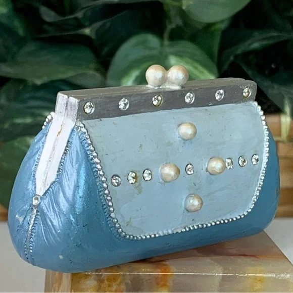 AVON Collectibles All Dressed Up Blue Pearl Purse Clutch Bag Fashion Figurine - Picture 3 of 14